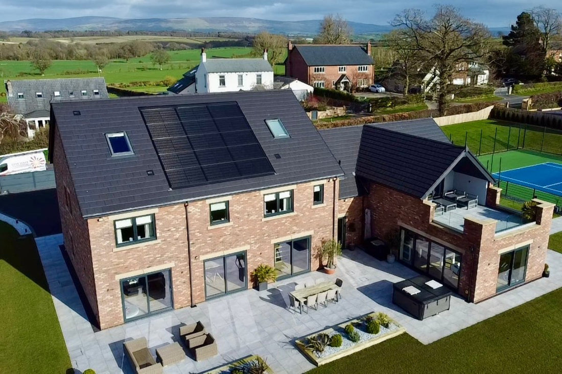 A house with a Solfit in-roof solar panel system on the roof