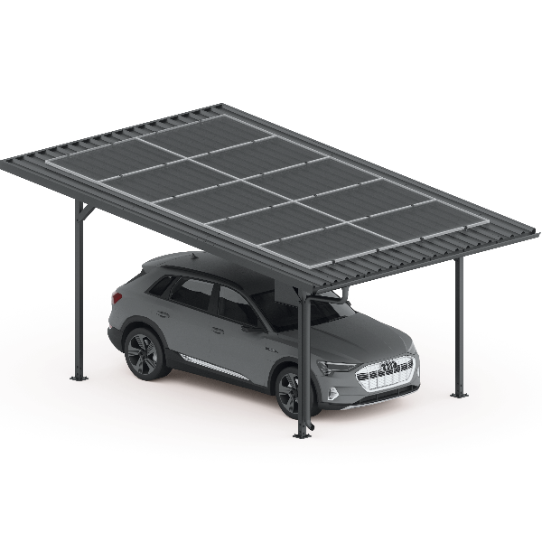 Mounting Systems E-Port Home Single Solar Car Port with solar panels and car