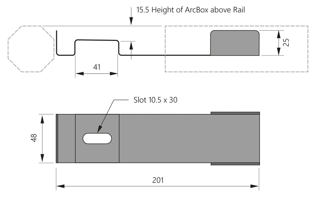 Drawing of the ARC-M02 bracket showing the dimensions