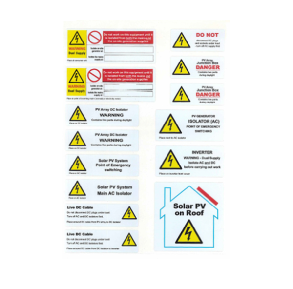 Deligo Hazard Symbol and "PV On Roof" Label Pack