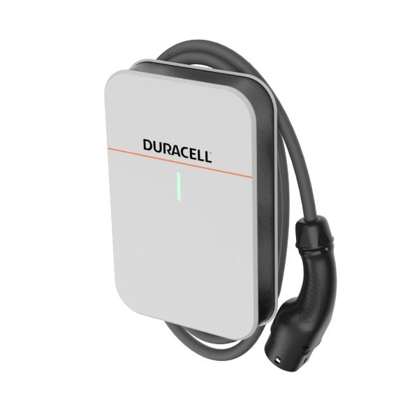 Duracell Energy DuraCharger white 7kW EV charger from the top-left