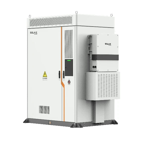 SolaX ESS AELIO 200kWh energy storage system tilted to show the inverter