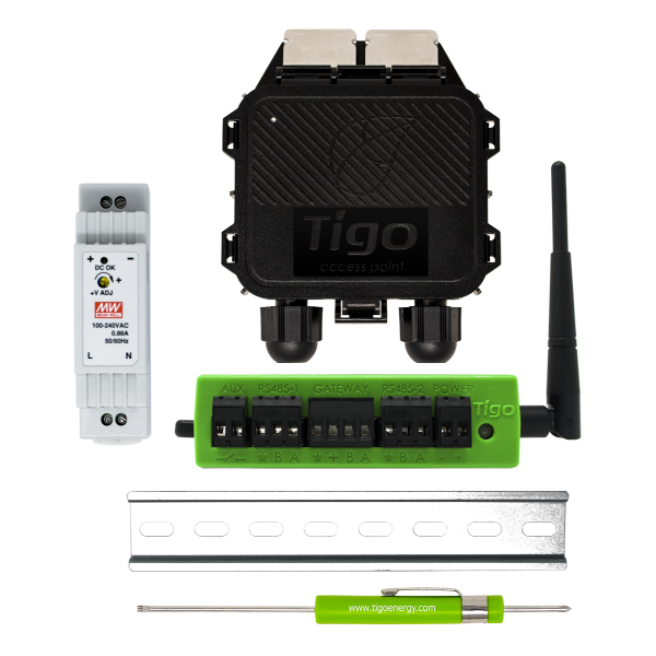 Tigo CCA indoor kit showing all parts included