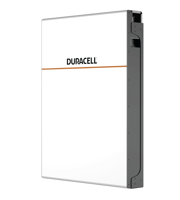 Duracell battery angled to the left to show the side