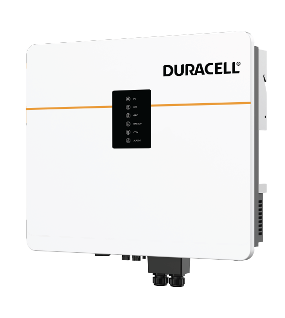 Duracell inverter angled to the right to show the side